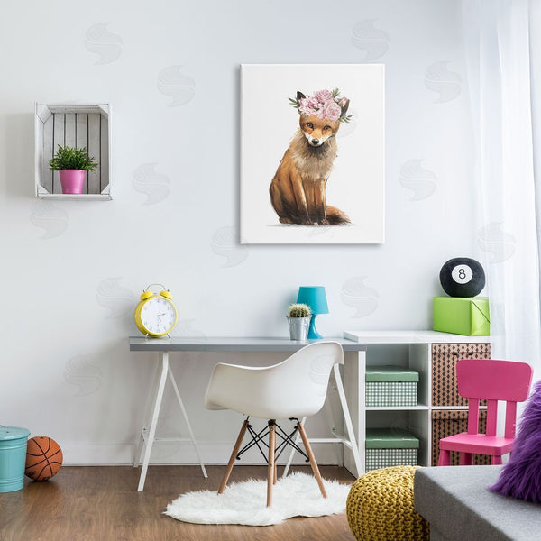 Stupell Industries Ziwei Li | Precious Pink Floral Crown Fox Forest Animal Wall Art