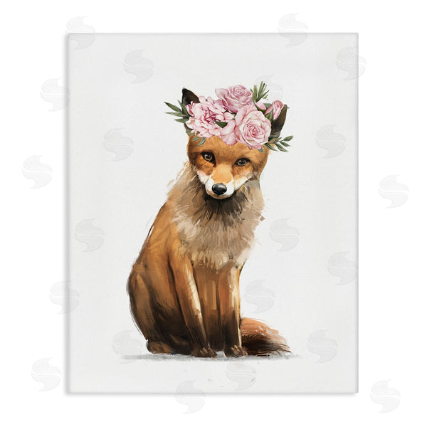 stupell industries Ziwei Li | Precious Pink Floral Crown Fox Forest Animal Wall Art