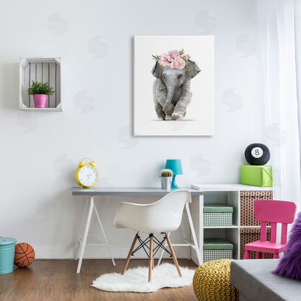 Stupell Industries Ziwei Li | Precious Rose Crown Baby Elephant Chic Florals Wall Art