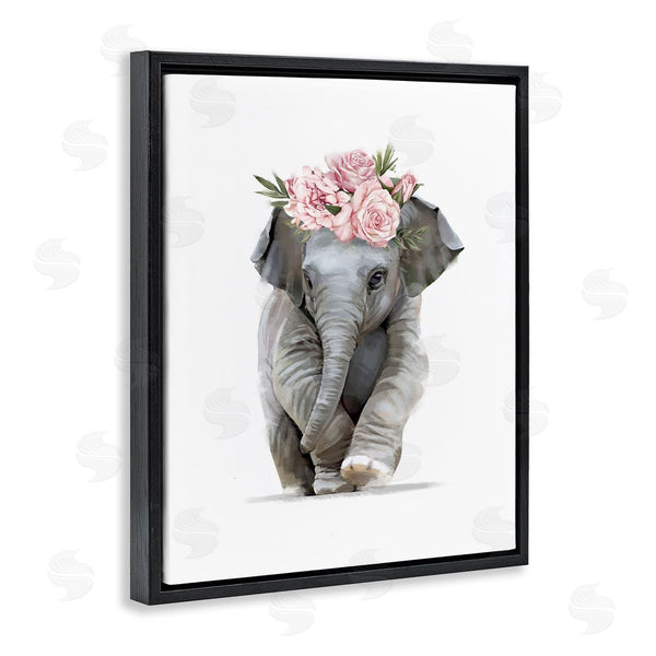 Stupell Industries Ziwei Li | Precious Rose Crown Baby Elephant Chic Florals Wall Art