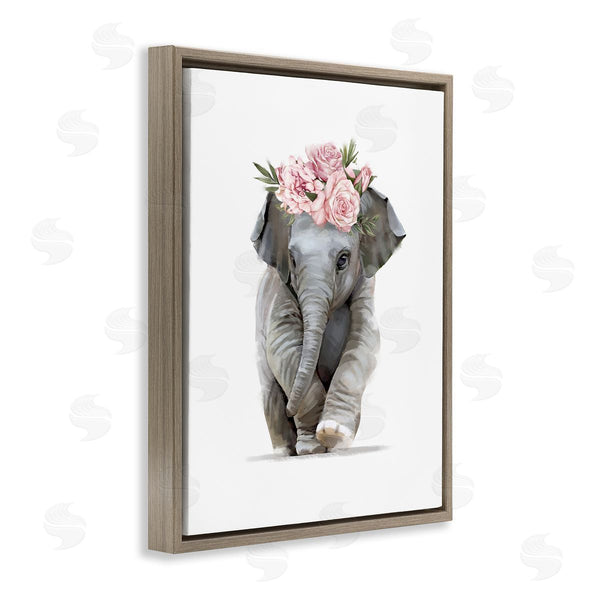 Stupell Industries Ziwei Li | Precious Rose Crown Baby Elephant Chic Florals Wall Art