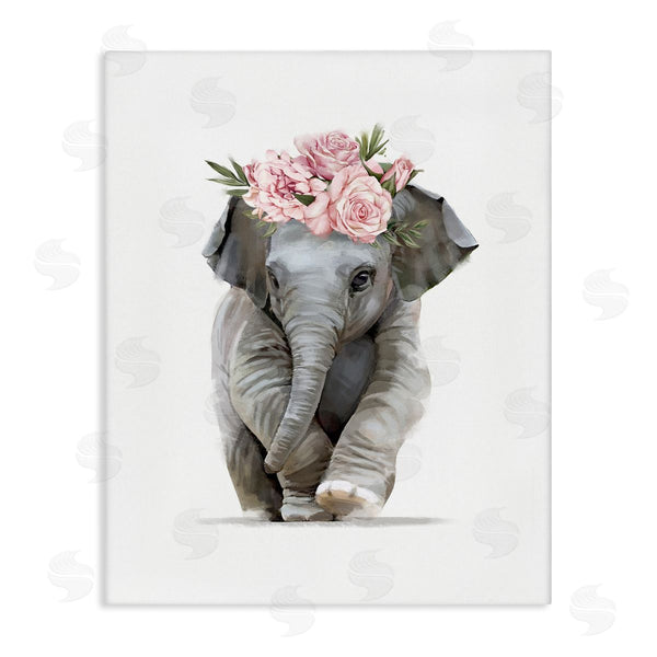 stupell industries Ziwei Li | Precious Rose Crown Baby Elephant Chic Florals Wall Art