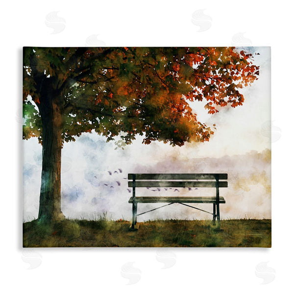 stupell industries Ziwei Li | Quiet Autumn Park Bench and Tree Surrealist Illustration Wall Art