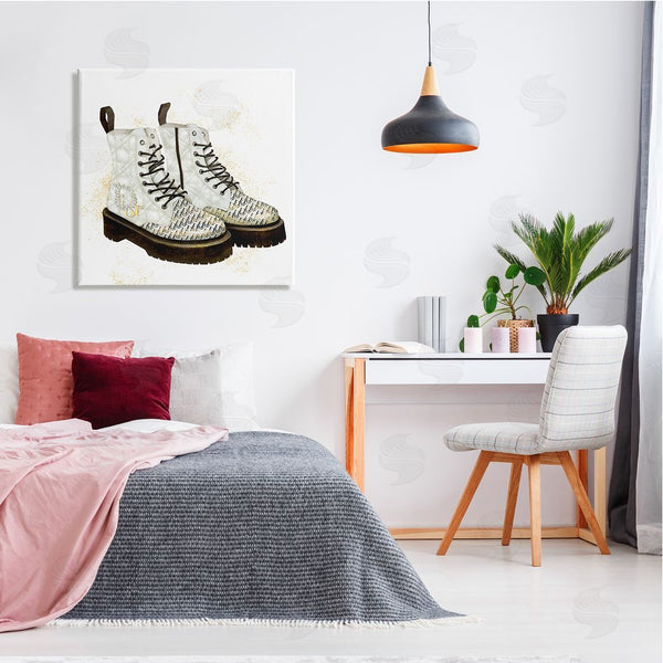 Stupell Industries Ziwei Li | Quilted Leather Fashion Boots Brilliant Gems Deluxe Pattern Wall Art