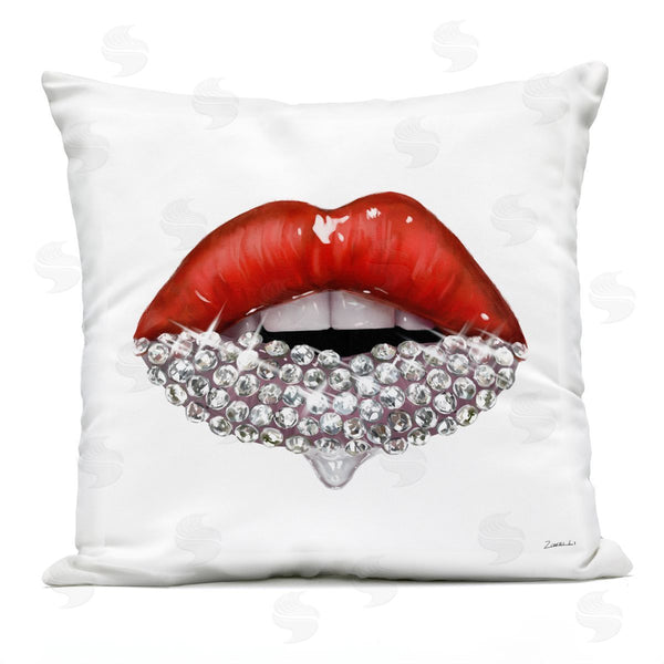 Stupell Industries Ziwei Li | Red Glam Lips With Glistening Cosmetic Stones Printed Throw Pillow