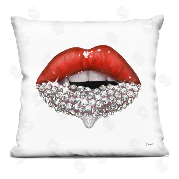 stupell industries Ziwei Li | Red Glam Lips with Glistening Cosmetic Stones Printed Throw Pillow