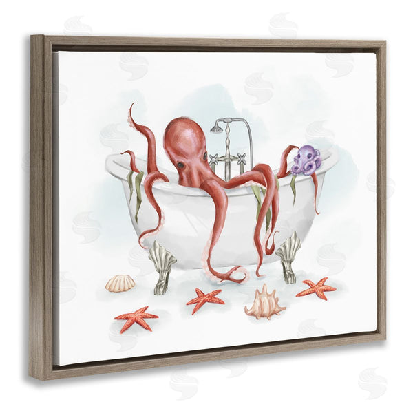 Stupell Industries Ziwei Li | Red Octopus Nautical Claw Bath Sea Shells Wall Art