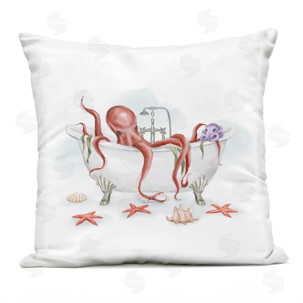 Stupell Industries Ziwei Li | Red Octopus Swimming Bathtub Nautical Sea Life Printed Throw Pillow