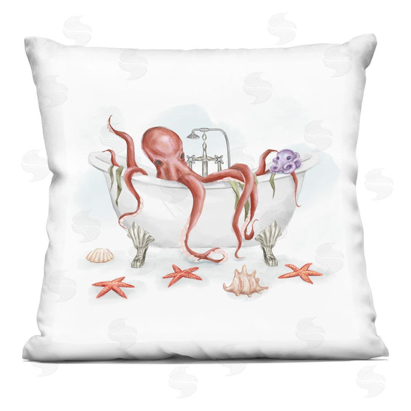 stupell industries Ziwei Li | Red Octopus Swimming Bathtub Nautical Sea Life Printed Throw Pillow