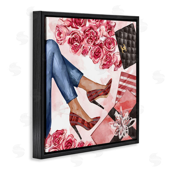 Stupell Industries Ziwei Li | Red Plaid Heels Pink Florals Wrapped Presents