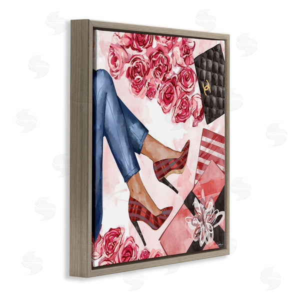 Stupell Industries Ziwei Li | Red Plaid Heels Pink Florals Wrapped Presents