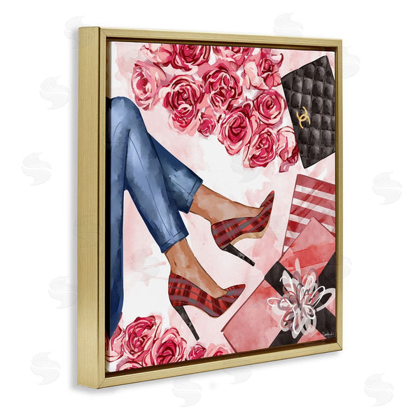 Stupell Industries Ziwei Li | Red Plaid Heels Pink Florals Wrapped Presents