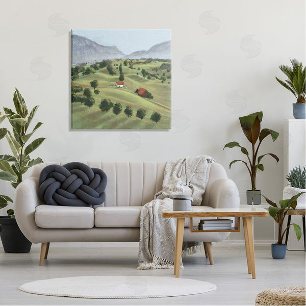 Stupell Industries Ziwei Li | Scenic Countryside Sloped Hills Distant Rural Cottages Wall Art