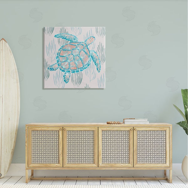Stupell Industries Ziwei Li | Sea Turtle Among Ocean Grasses Blue Orange Detail Wall Art