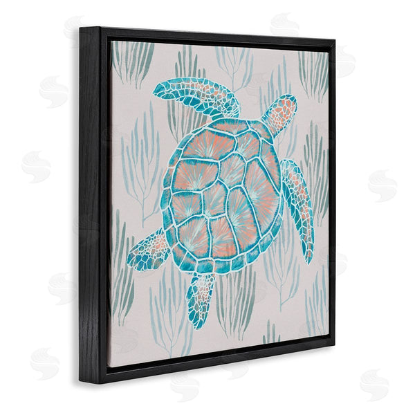 Stupell Industries Ziwei Li | Sea Turtle Among Ocean Grasses Blue Orange Detail Wall Art