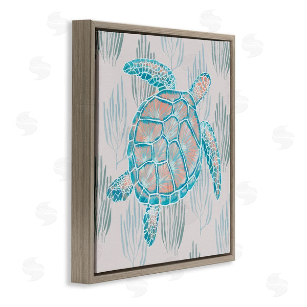 Stupell Industries Ziwei Li | Sea Turtle Among Ocean Grasses Blue Orange Detail Wall Art