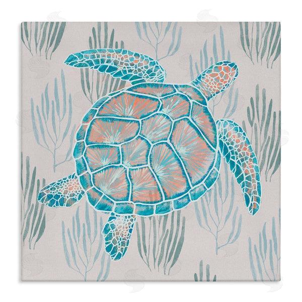 stupell industries Ziwei Li | Sea Turtle Among Ocean Grasses Blue Orange Detail Wall Art