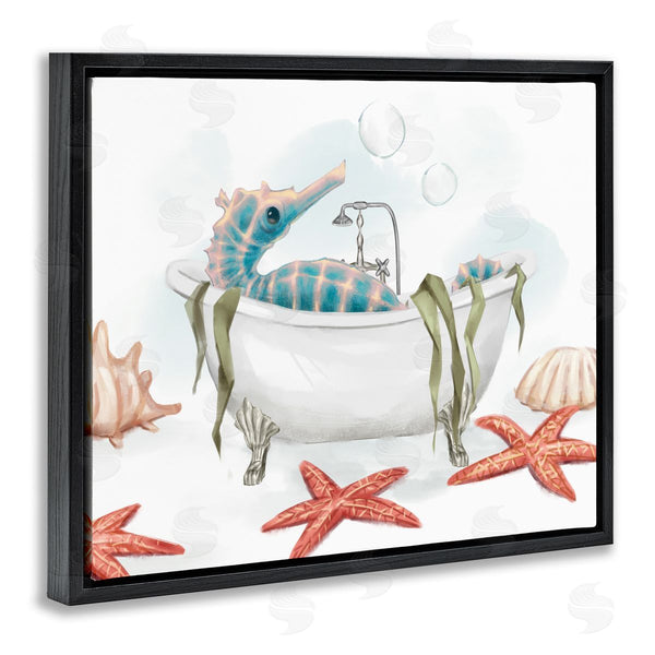 Stupell Industries Ziwei Li | Seahorse Resting Nautical Bath Tub Starfish Bubbles Wall Art