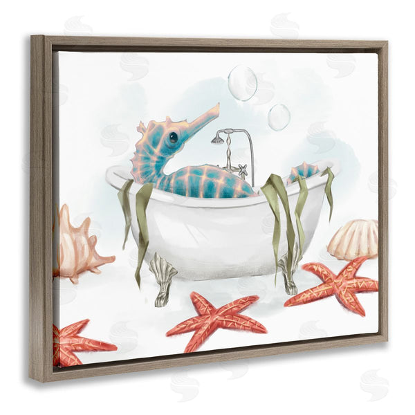 Stupell Industries Ziwei Li | Seahorse Resting Nautical Bath Tub Starfish Bubbles Wall Art