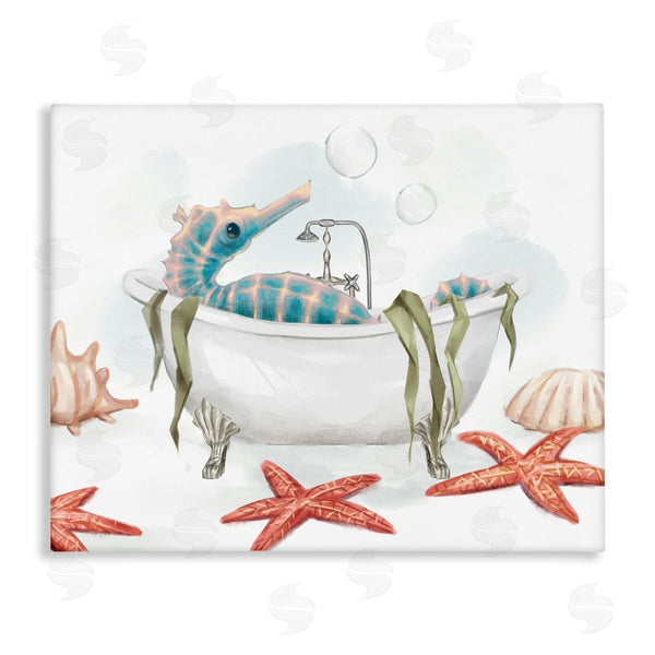 stupell industries Ziwei Li | Seahorse Resting Nautical Bath Tub Starfish Bubbles Wall Art