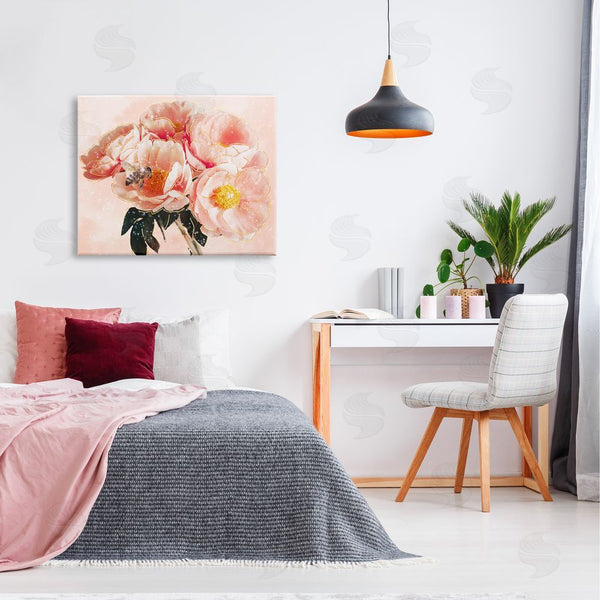 Stupell Industries Ziwei Li | Shimmering Bumble Bee Trendy Pink Glam Flowers Wall Art