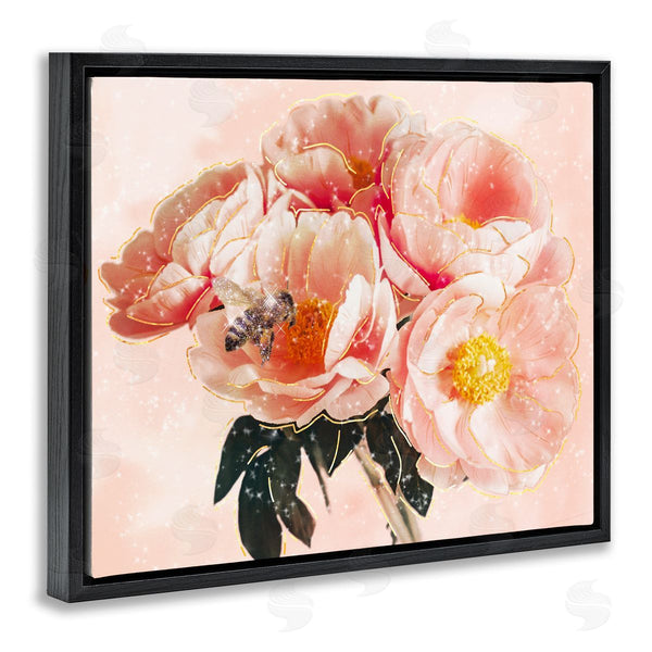 Stupell Industries Ziwei Li | Shimmering Bumble Bee Trendy Pink Glam Flowers Wall Art