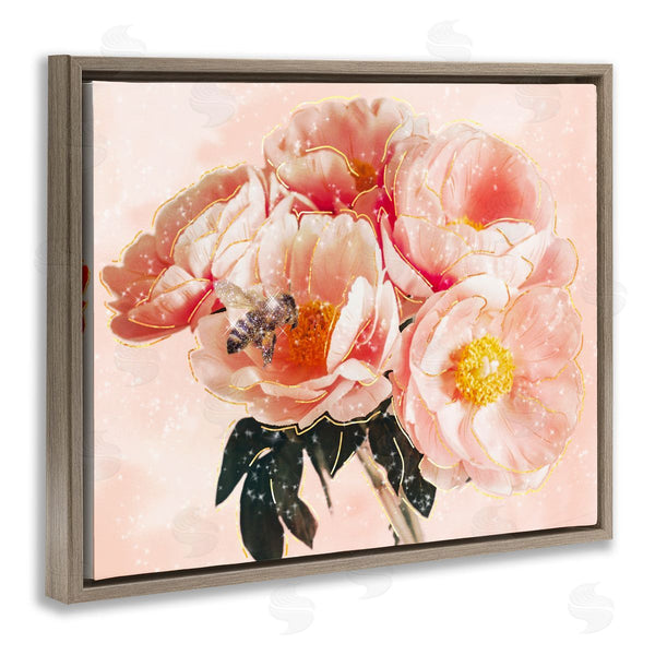 Stupell Industries Ziwei Li | Shimmering Bumble Bee Trendy Pink Glam Flowers Wall Art