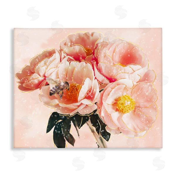 stupell industries Ziwei Li | Shimmering Bumble Bee Trendy Pink Glam Flowers Wall Art