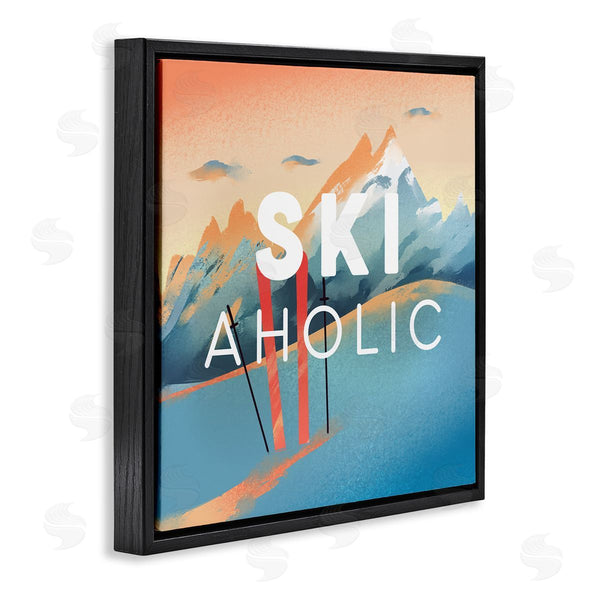 Stupell Industries Ziwei Li | Ski-Aholic Phrase Sunset Snowy Blue Mountains Winter Sport Wall Art