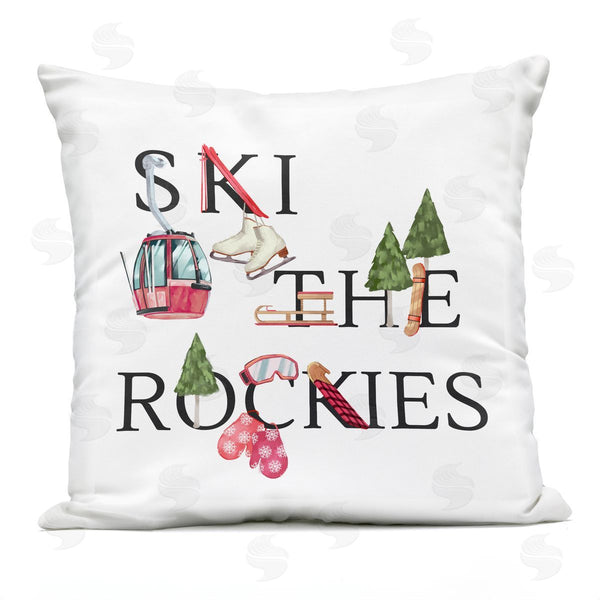Stupell Industries Ziwei Li | Ski The Rockies Seasonal Winter Sports Typography Printed Throw Pillow
