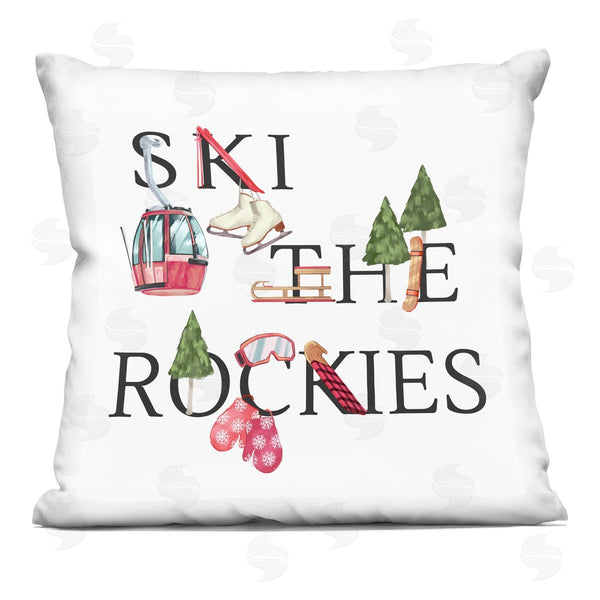 stupell industries Ziwei Li | Ski The Rockies Seasonal Winter Sports Typography Printed Throw Pillow