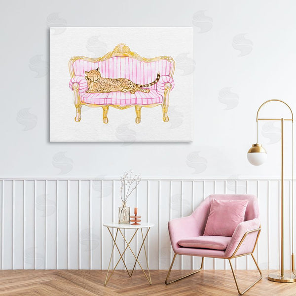 Stupell Industries Ziwei Li | Sleeping Leopard On Striped Sofa