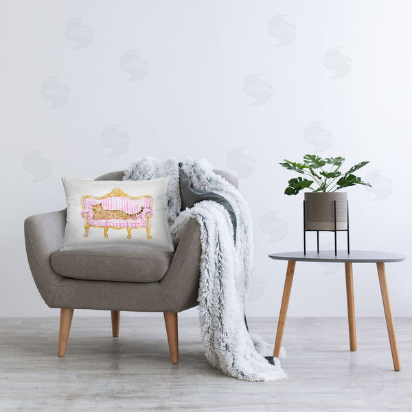 Stupell Industries Ziwei Li | Sleeping Leopard On Striped Sofa Printed Throw Pillow
