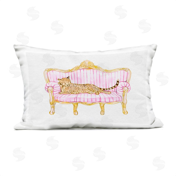 Stupell Industries Ziwei Li | Sleeping Leopard On Striped Sofa Printed Throw Pillow