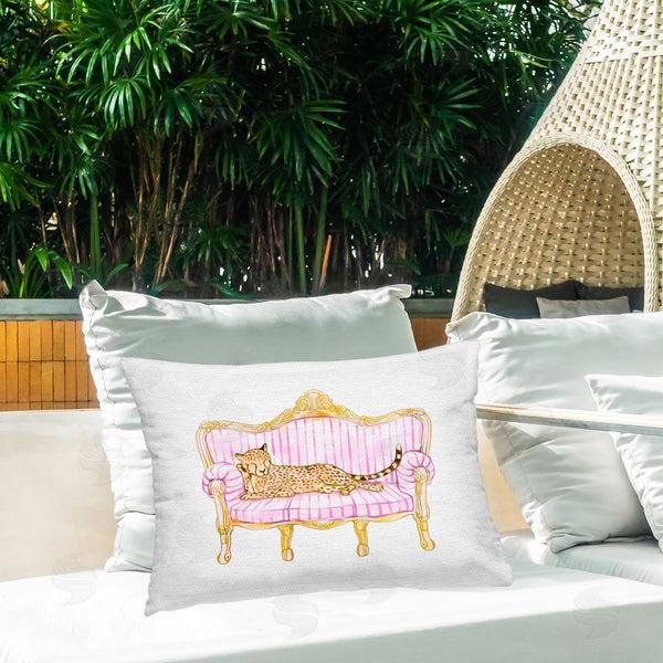 Stupell Industries Ziwei Li | Sleeping Leopard On Striped Sofa Printed Throw Pillow