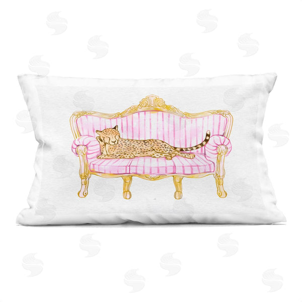 stupell industries Ziwei Li | Sleeping Leopard on Striped Sofa Printed Throw Pillow