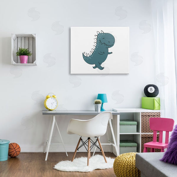 Stupell Industries Ziwei Li | Smiling Blue Dinosaur Happy Standing Kids' Reptile Wall Art