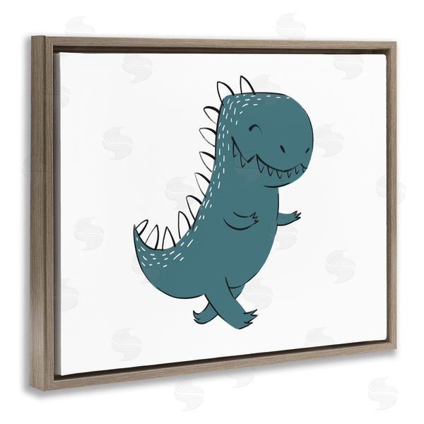 Stupell Industries Ziwei Li | Smiling Blue Dinosaur Happy Standing Kids' Reptile Wall Art