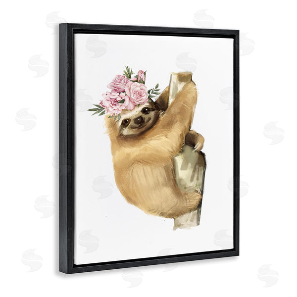 Stupell Industries Ziwei Li | Smiling Sloth Chic Pink Floral Crown Wild Animal Wall Art