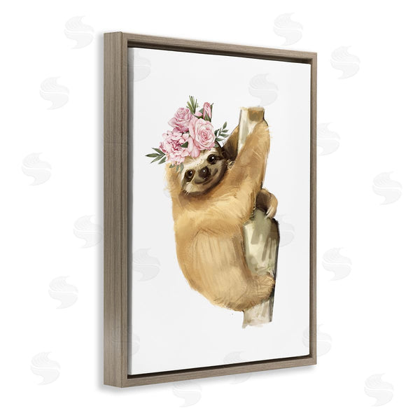 Stupell Industries Ziwei Li | Smiling Sloth Chic Pink Floral Crown Wild Animal Wall Art