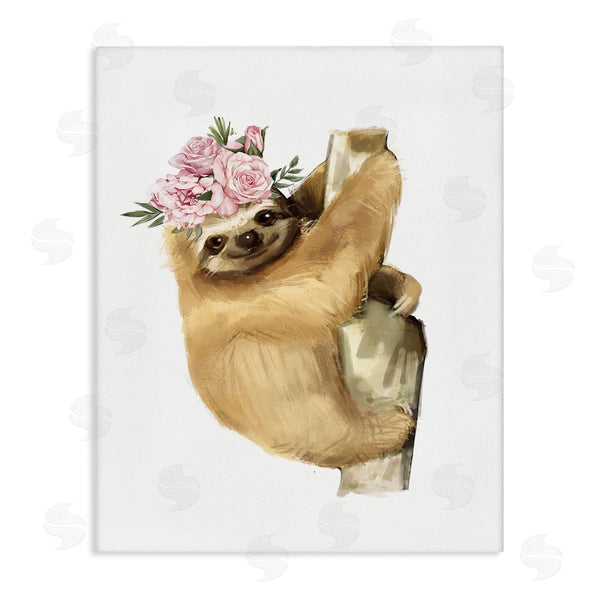 stupell industries Ziwei Li | Smiling Sloth Chic Pink Floral Crown Wild Animal Wall Art