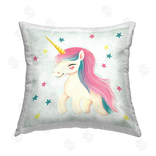 Stupell Industries Ziwei Li | Smiling Unicorn & Stars Printed Throw Pillow