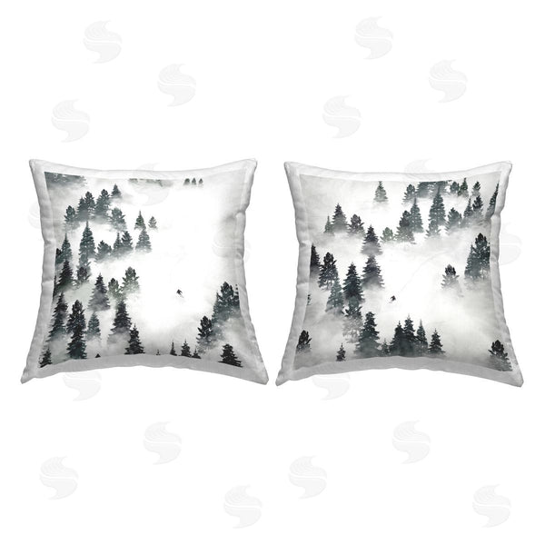 stupell industries Ziwei Li | Snowy Ski Slopes Mountain Pine Trees Printed Throw Pillow Set