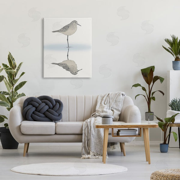 Stupell Industries Ziwei Li | Soothing Sandpiper Bird Standing Ocean Shoreline Reflection Wall Art