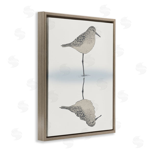 Stupell Industries Ziwei Li | Soothing Sandpiper Bird Standing Ocean Shoreline Reflection Wall Art