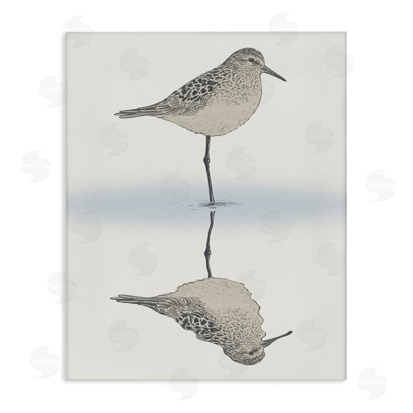 stupell industries Ziwei Li | Soothing Sandpiper Bird Standing Ocean Shoreline Reflection Wall Art