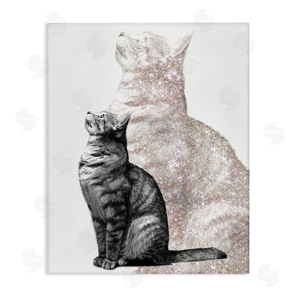stupell industries Ziwei Li | Stoic Striped Cat Sitting Glam Sparkle Silhouette Wall Art