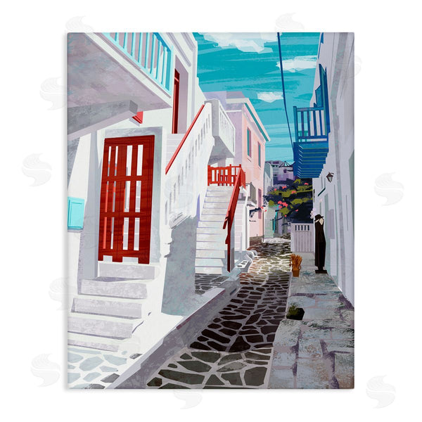 stupell industries Ziwei Li | Stone Path Alleyway Nautical City Architecture Quiet Street Wall Art