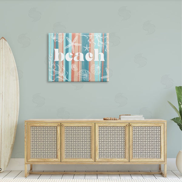 Stupell Industries Ziwei Li | Striped Beach Sign Various Sea Life Seaweed Coral Wall Art