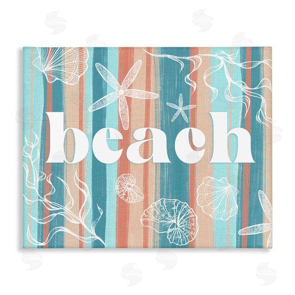 stupell industries Ziwei Li | Striped Beach Sign Various Sea Life Seaweed Coral Wall Art
